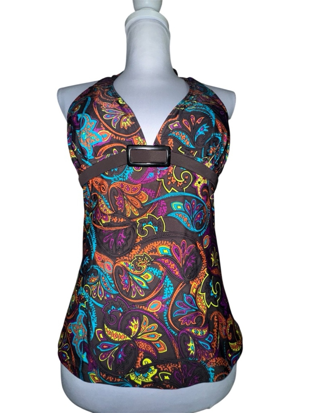 Colours of the World Paisley Tankini Top Halter‎ Boho Swim Juniors L Y2K